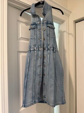 GAP Light Blue Denim Backless Halter Dress